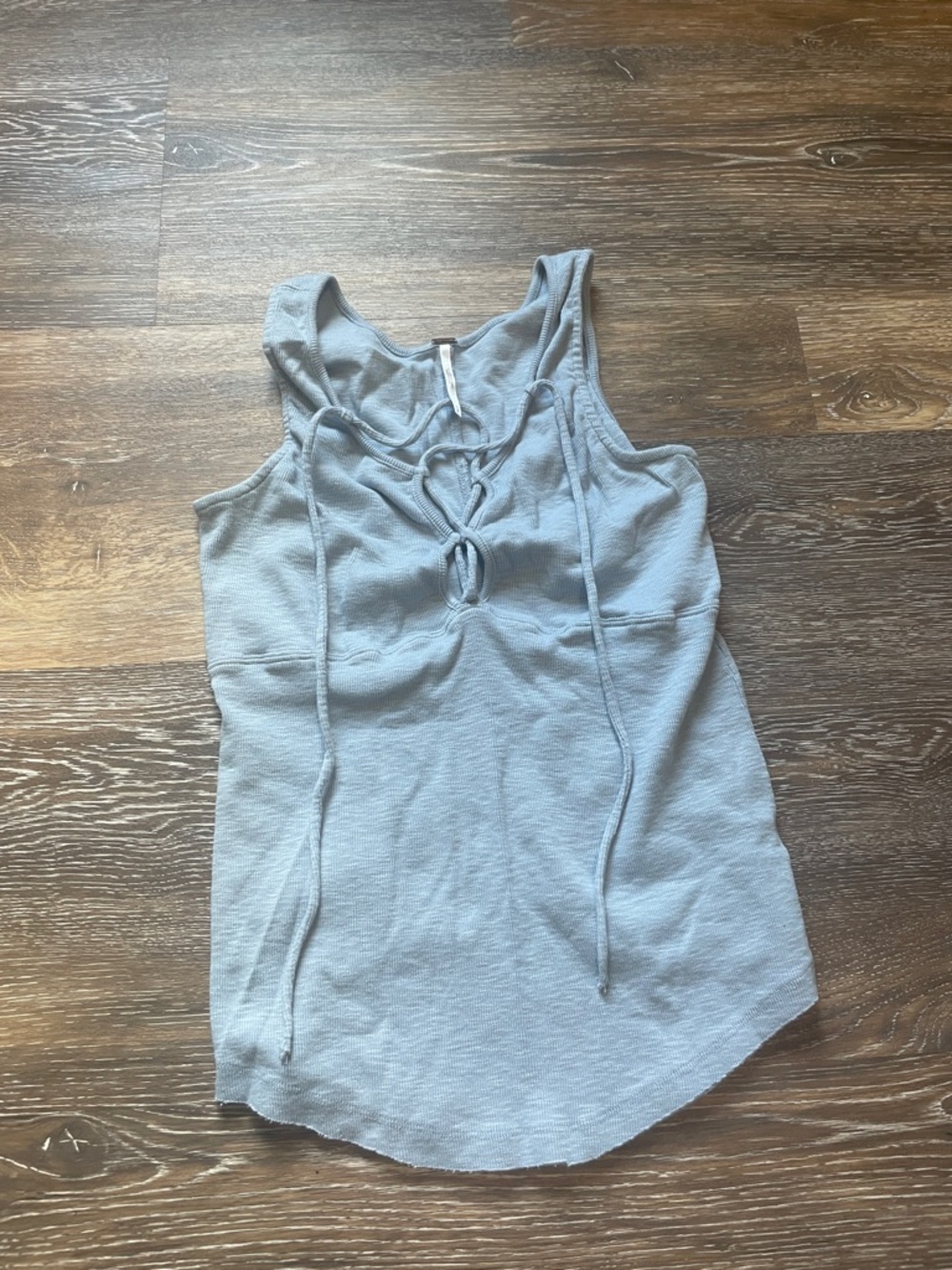 FREE PEOPLE Light Blue Lace-Up Ribbed Tank